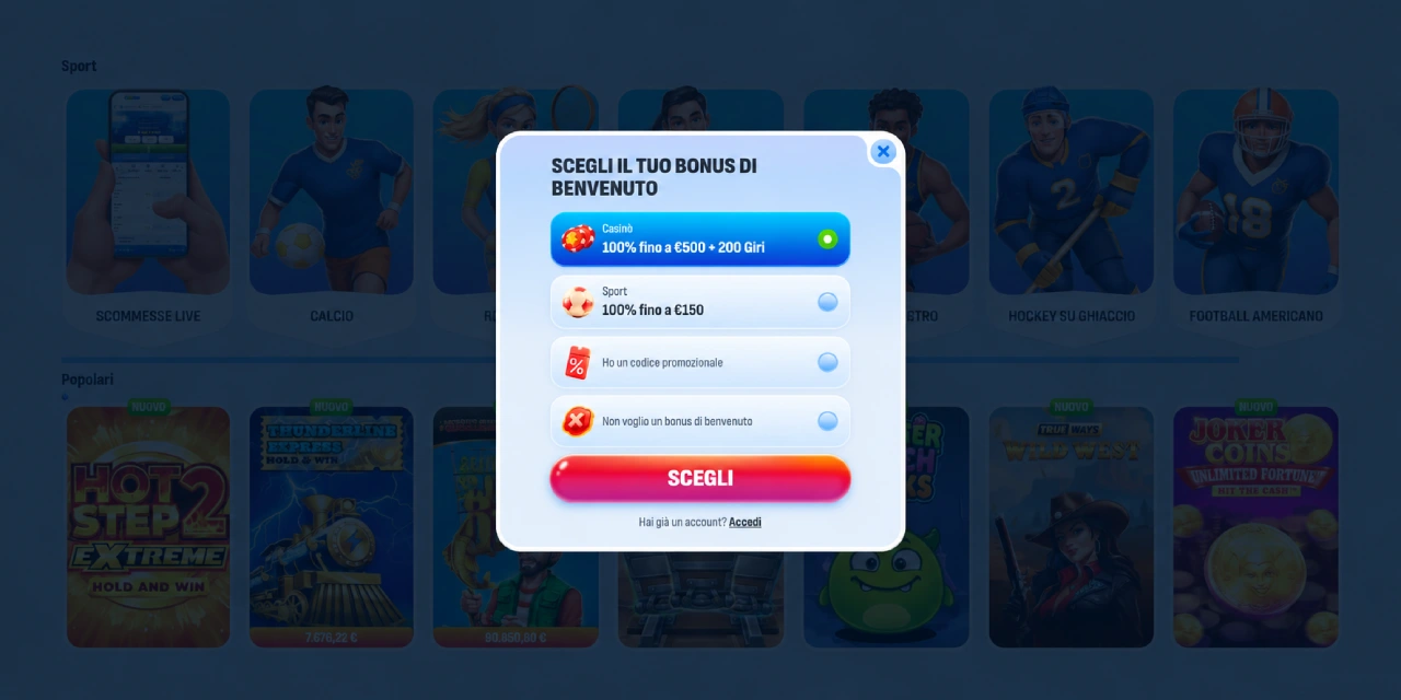 Nomini Casino registrazione scelta bonus di benvenuto Italia